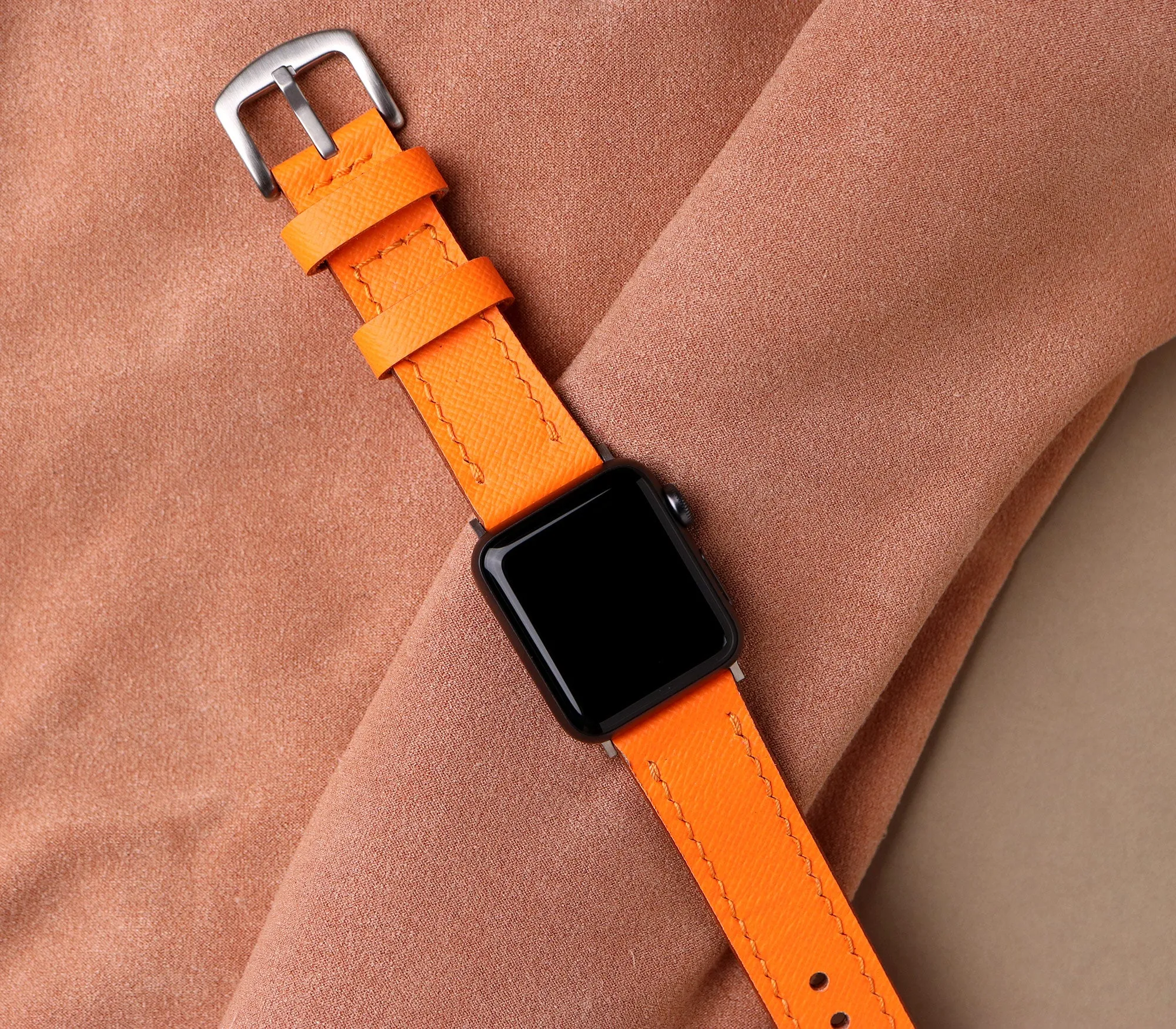 Custom Made Apple Watch Strap - Orange Saffiano