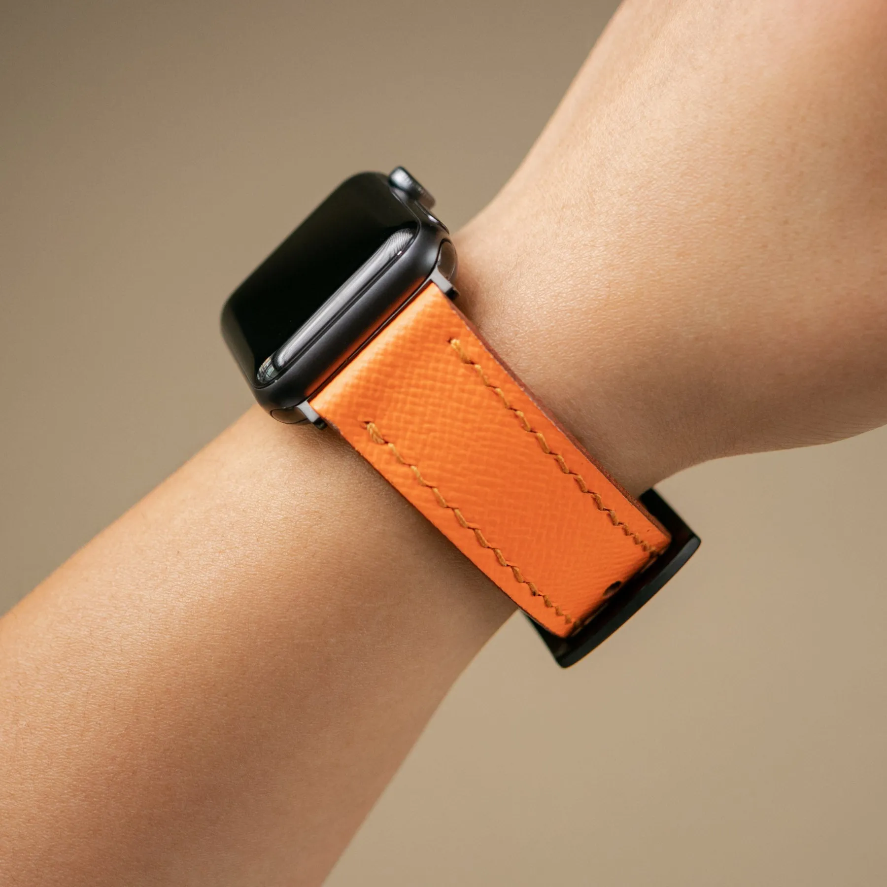 Custom Made Apple Watch Strap - Orange Saffiano