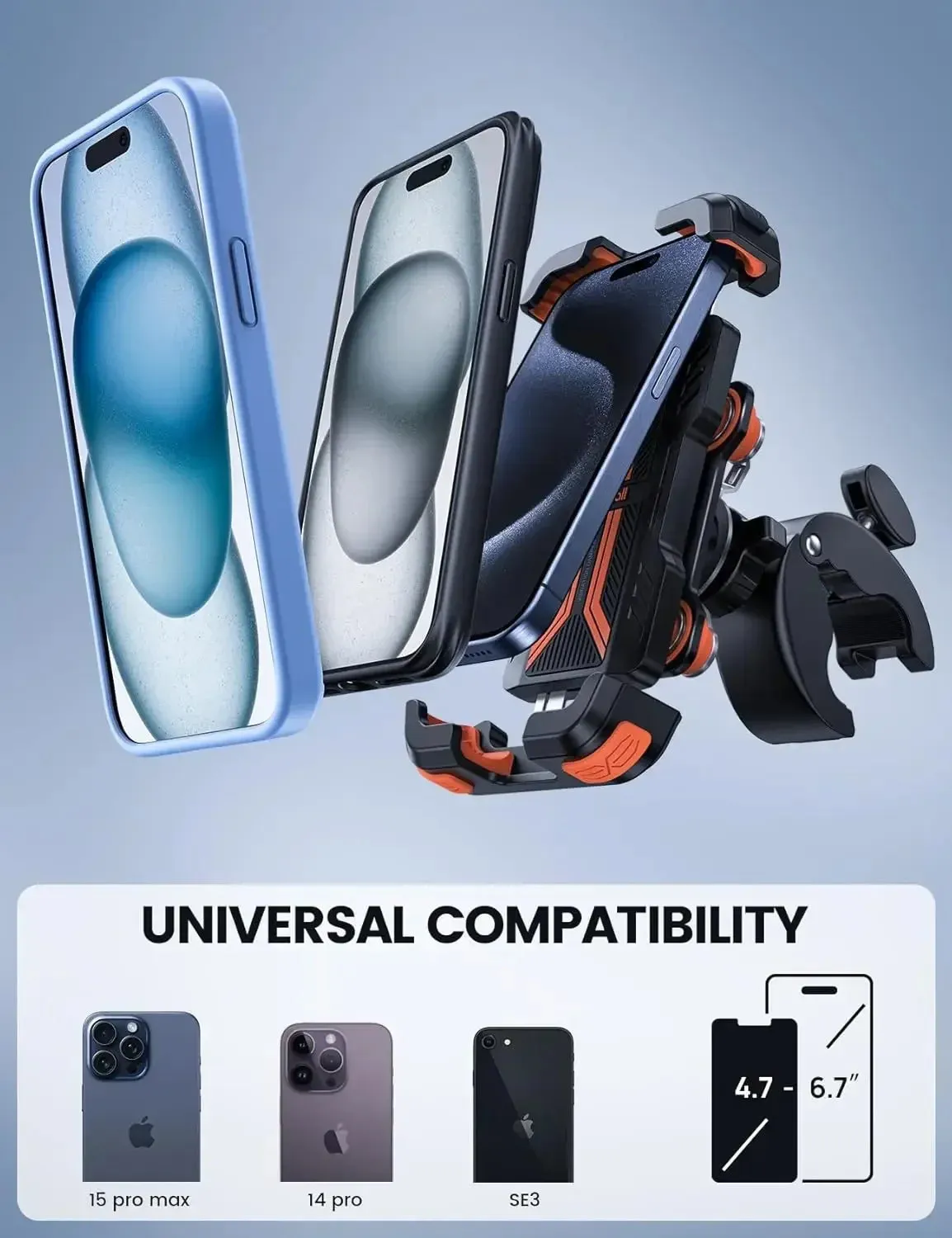 Dual Vibration Dampener-Anti Shake Motorcycle Cell Phone Holder, Fit IPhone 15/14/ 13 Pro Max, More 4.7-6.7" Phones