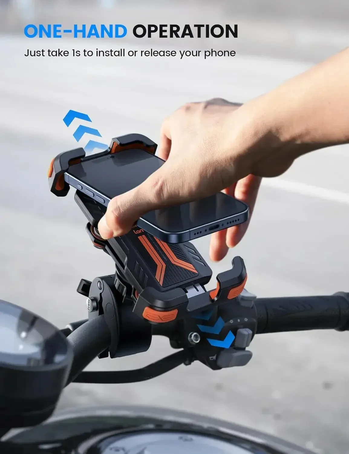 Dual Vibration Dampener-Anti Shake Motorcycle Cell Phone Holder, Fit IPhone 15/14/ 13 Pro Max, More 4.7-6.7" Phones