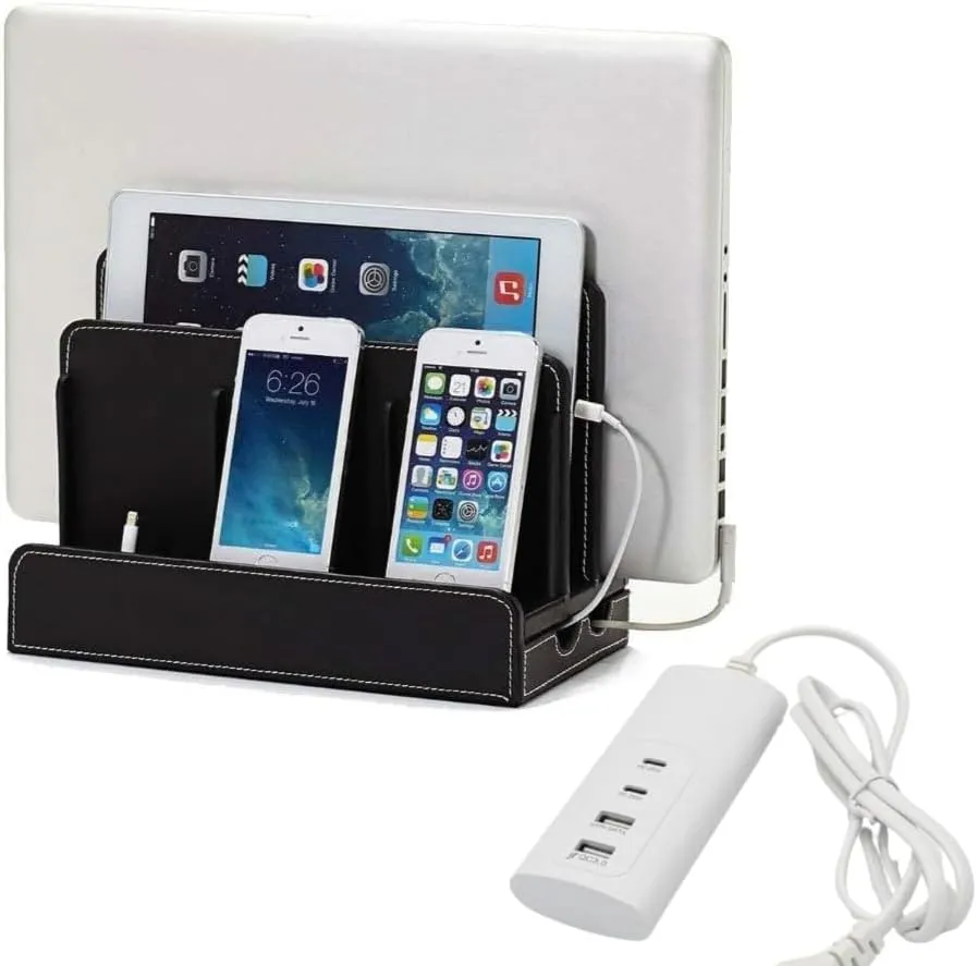 Eco-Friendly Bamboo Multi-Device Charging Station Dock & Organizer