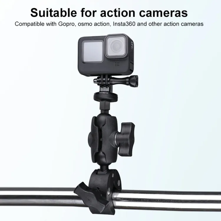 Extended Version 360 Rotation Adjustable Action Camera Bike Motorcycle Handlebar Holder with Phone Clamp (Black)