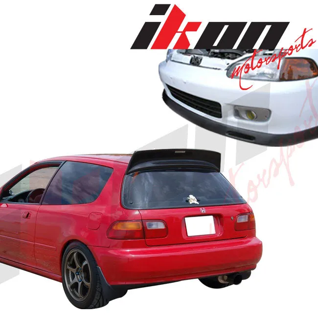 Fits 92-95 Civic 3Door BYS PU Front Bumper Lip Spoiler   Roof Spoiler