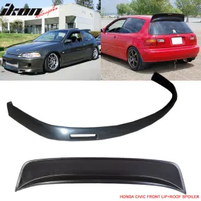 Fits 92-95 Civic 3Door BYS PU Front Bumper Lip Spoiler   Roof Spoiler