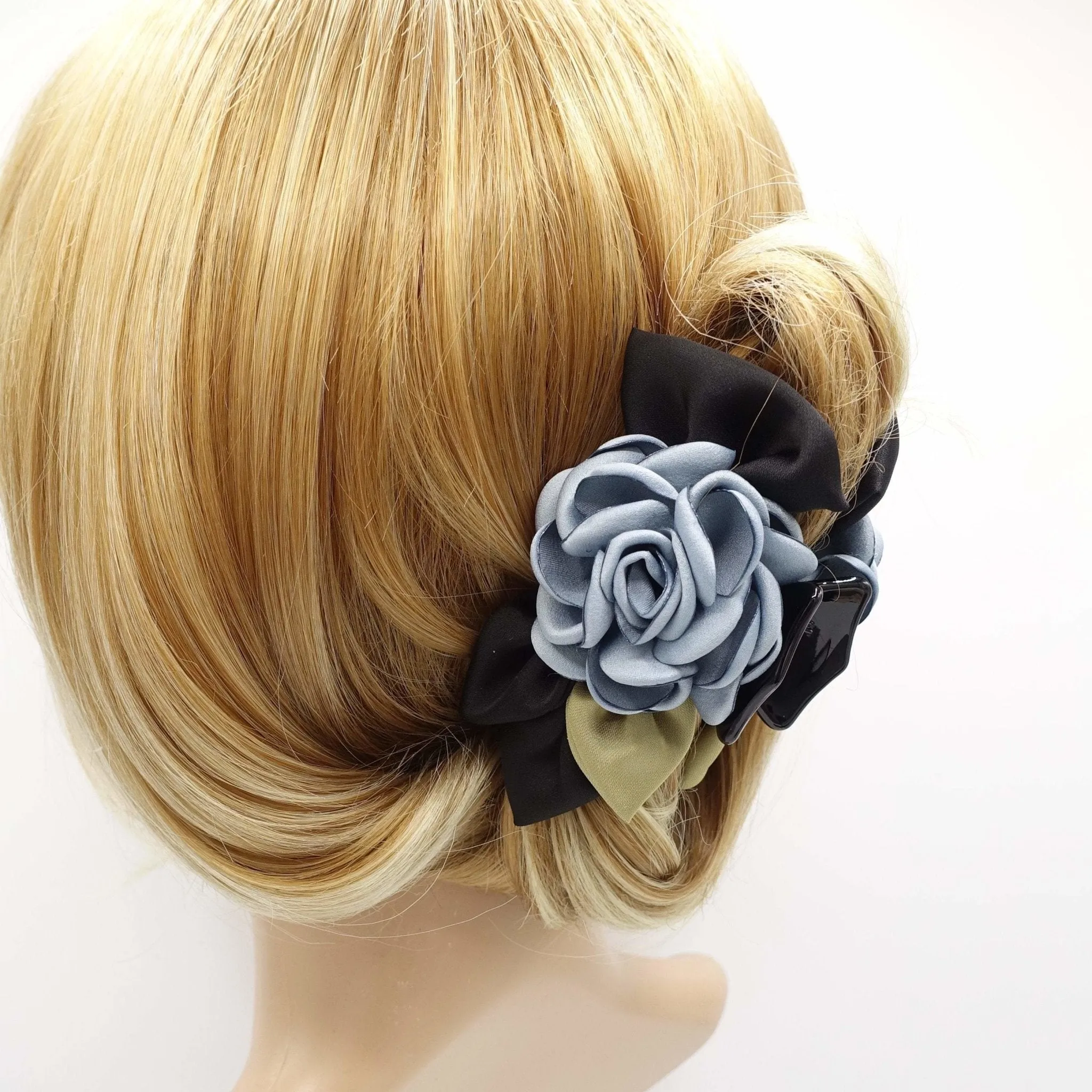 flower hair claw rose black bow decorated hair clamp