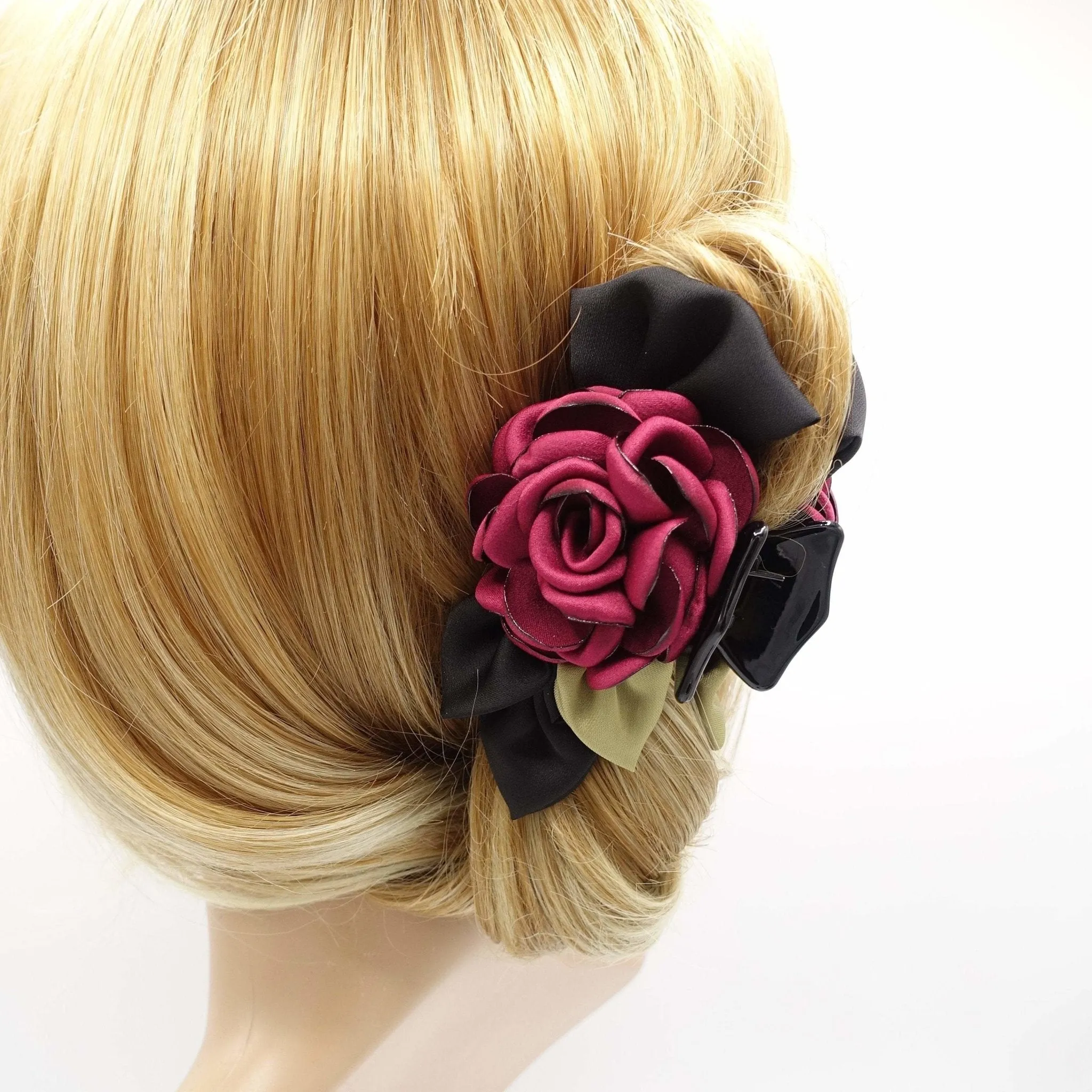 flower hair claw rose black bow decorated hair clamp