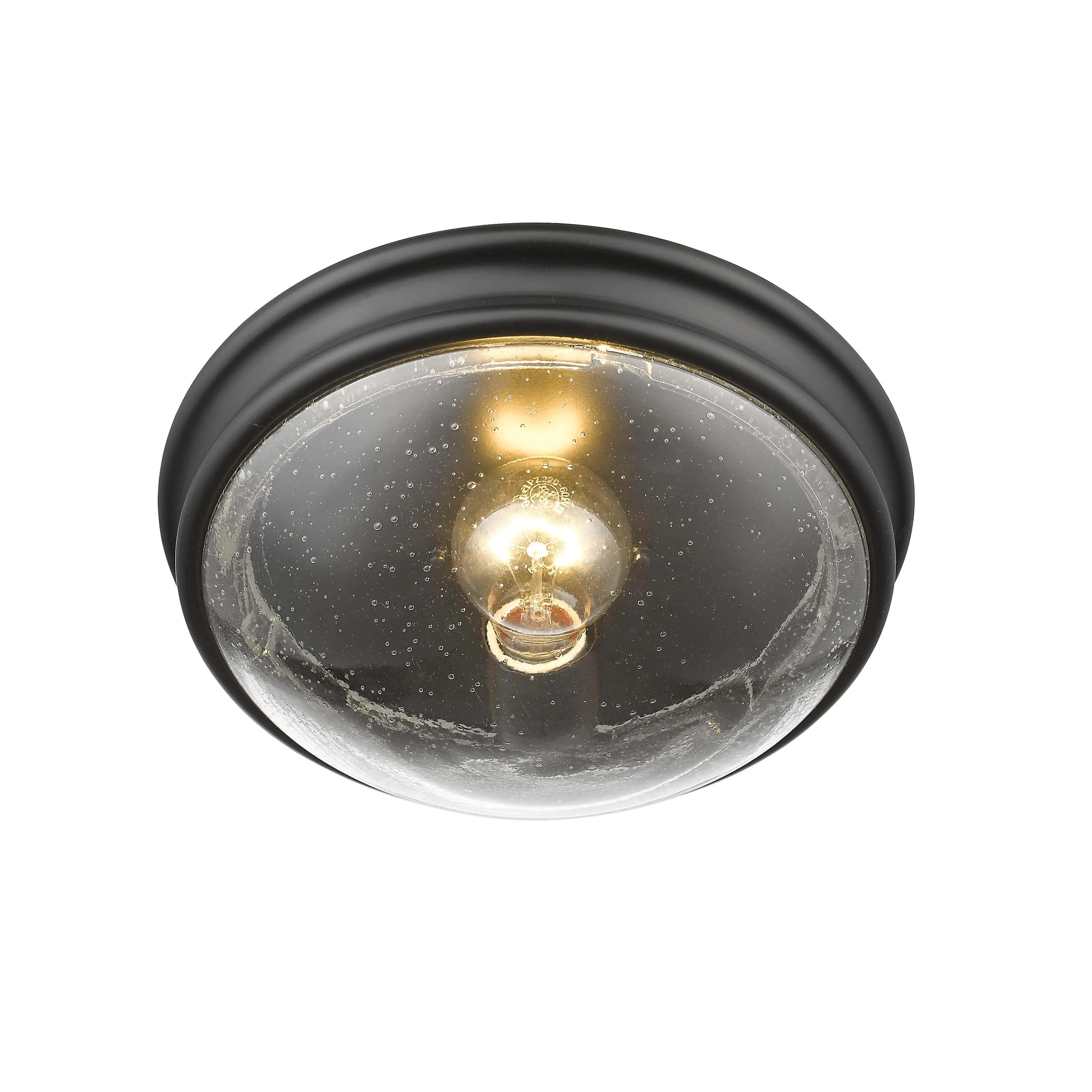 Flush Mount Fixture - Matte Black - Clear Seeded Glass - 10in. Diameter - E26 Medium Base