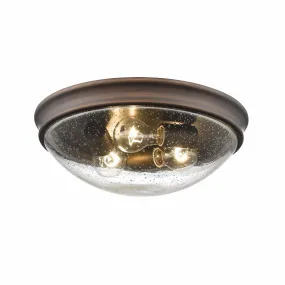 Flush Mount Fixture - Rubbed Bronze - Clear Seeded Glass - 14in. Diameter - E26 Medium Base