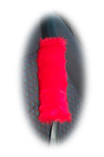 Fuzzy faux fur red seatbelt pads 1 pair