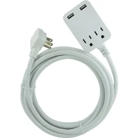 GE 32089 USB Extension Cord with Surge Protection, 12ft