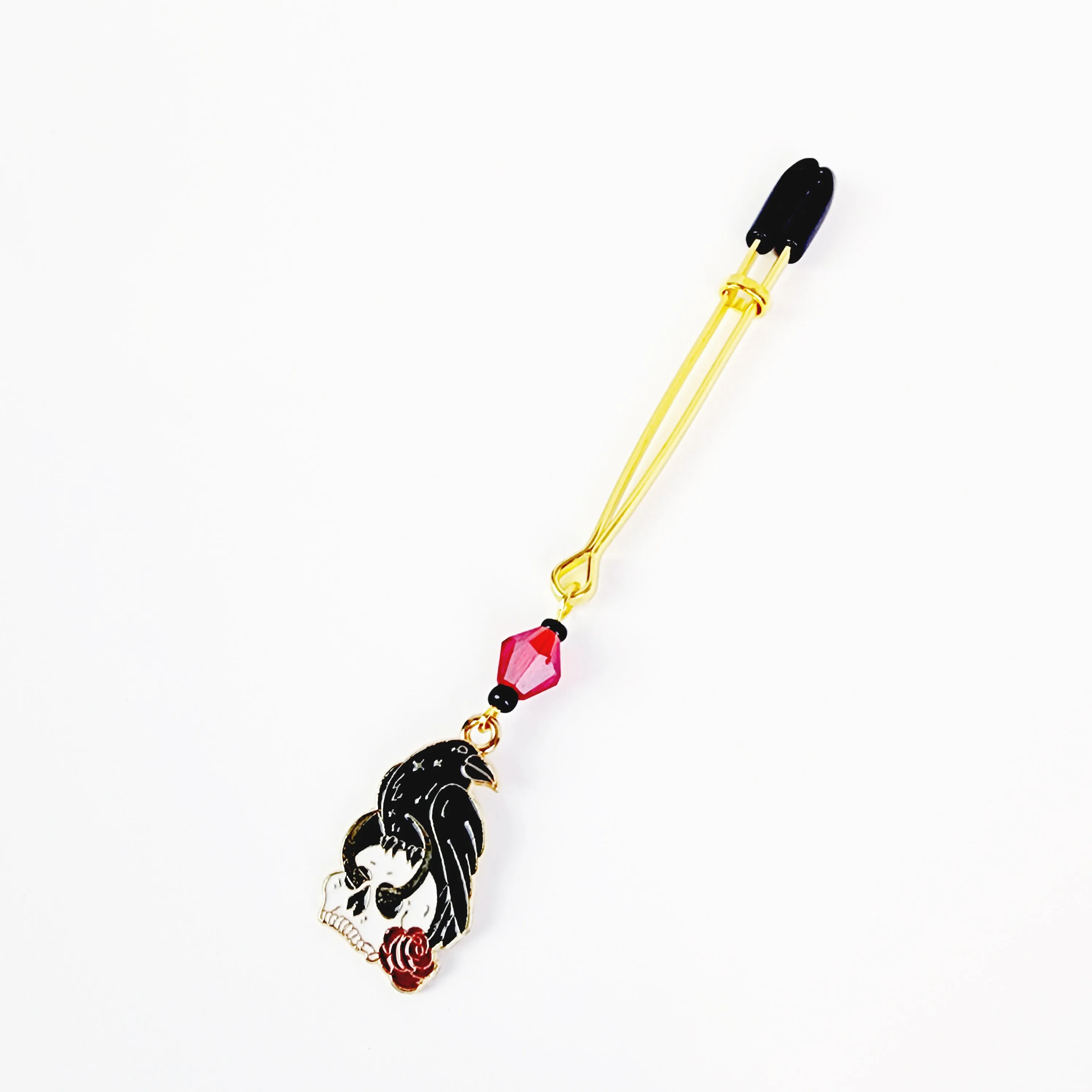 Gothic Clit Clamp. Gold Tweezer Clitoral Clamp with Raven and Skull. MATURE, BDSM