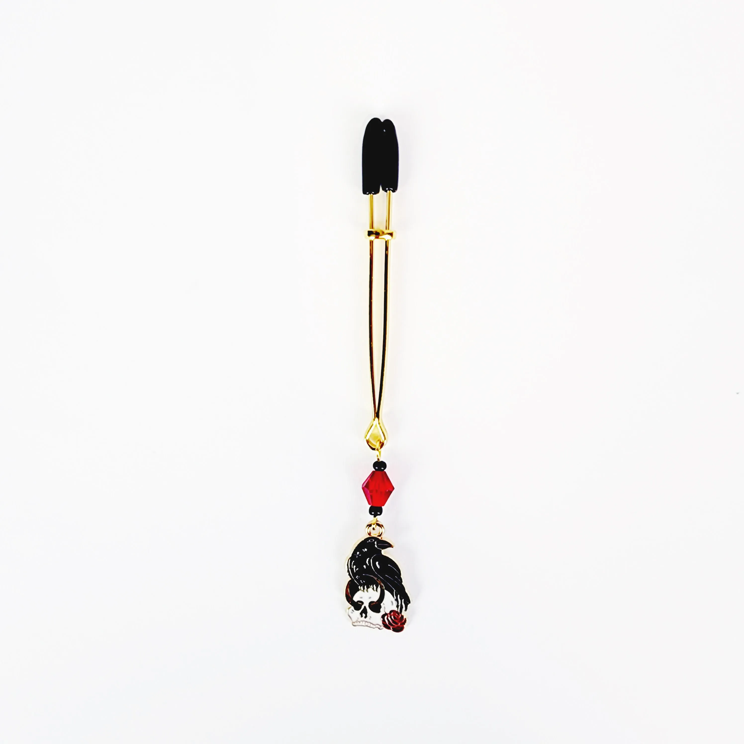 Gothic Clit Clamp. Gold Tweezer Clitoral Clamp with Raven and Skull. MATURE, BDSM