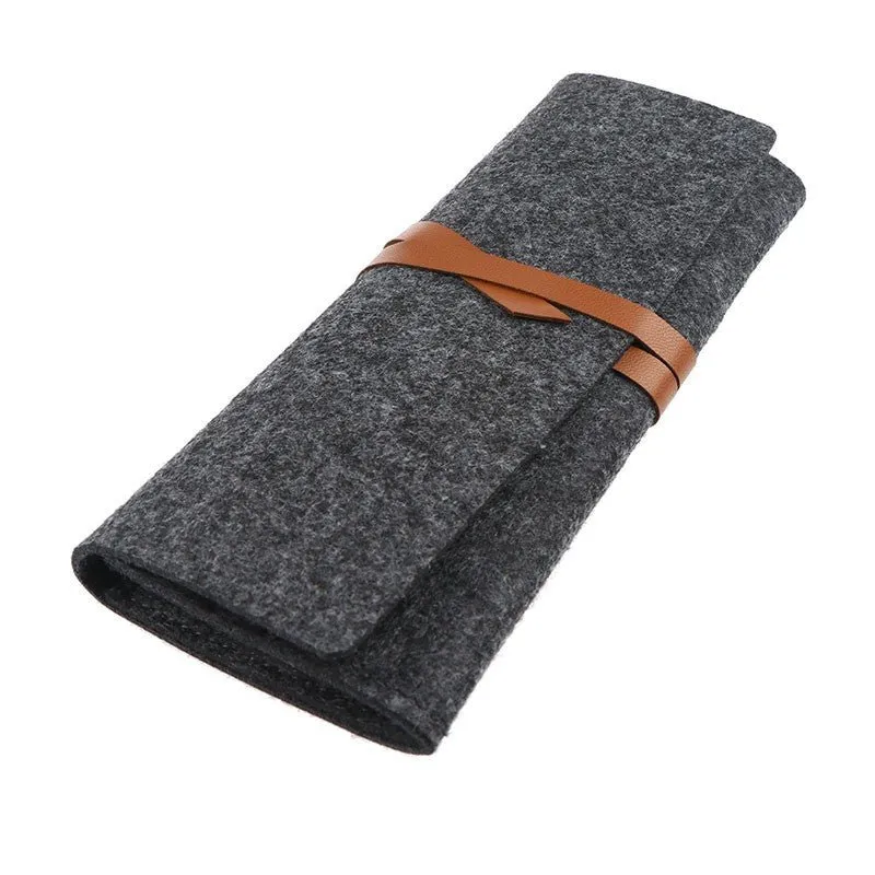 Gray Felt Watch Travel Roll For Two Watches