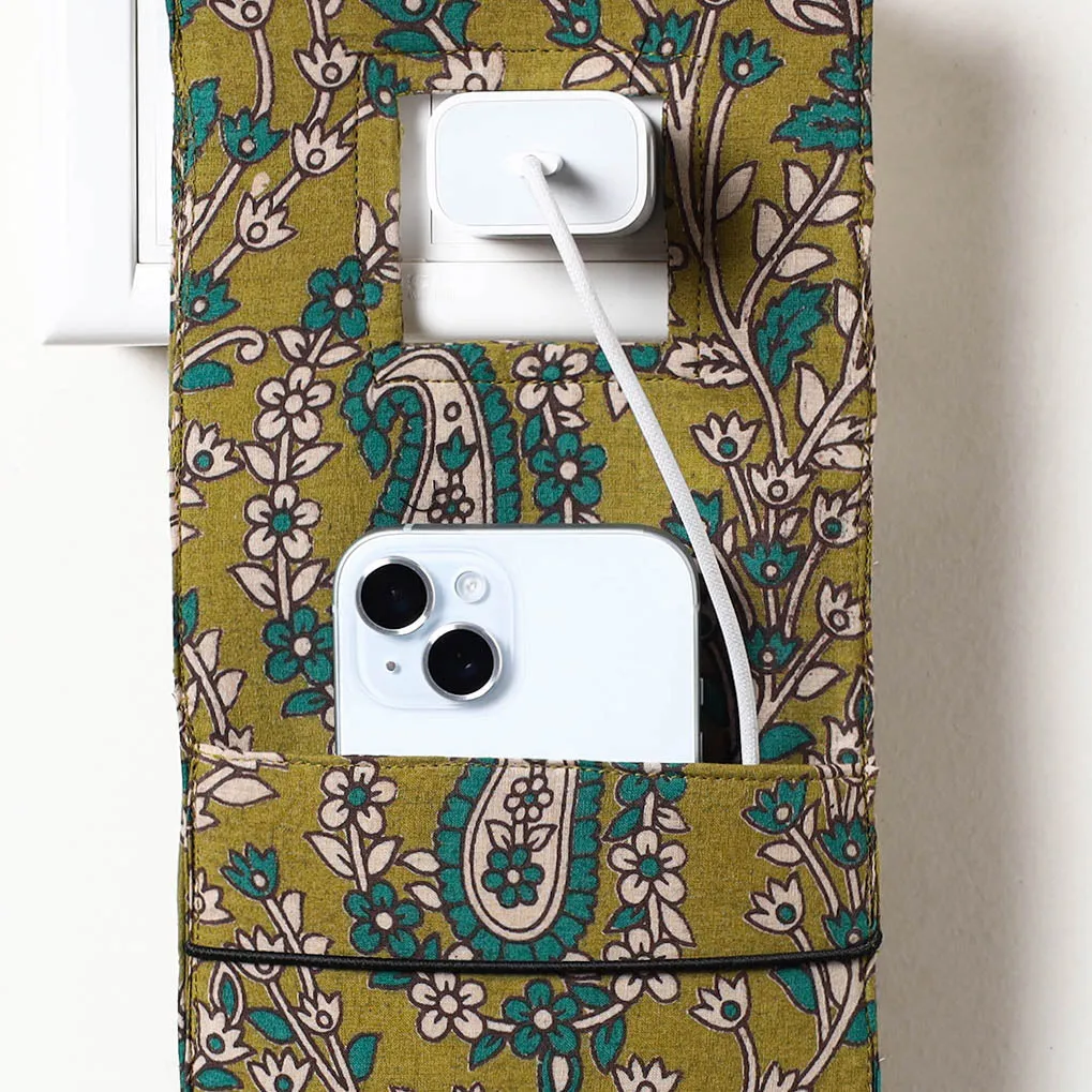 Green - Kalamkari Block Printed Cotton Mobile Charging Holder