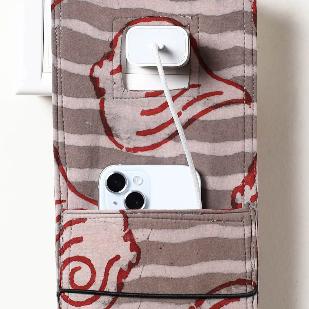 Grey - Bindaas Block Printed Cotton Mobile Charging Holder