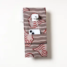 Grey - Bindaas Block Printed Cotton Mobile Charging Holder