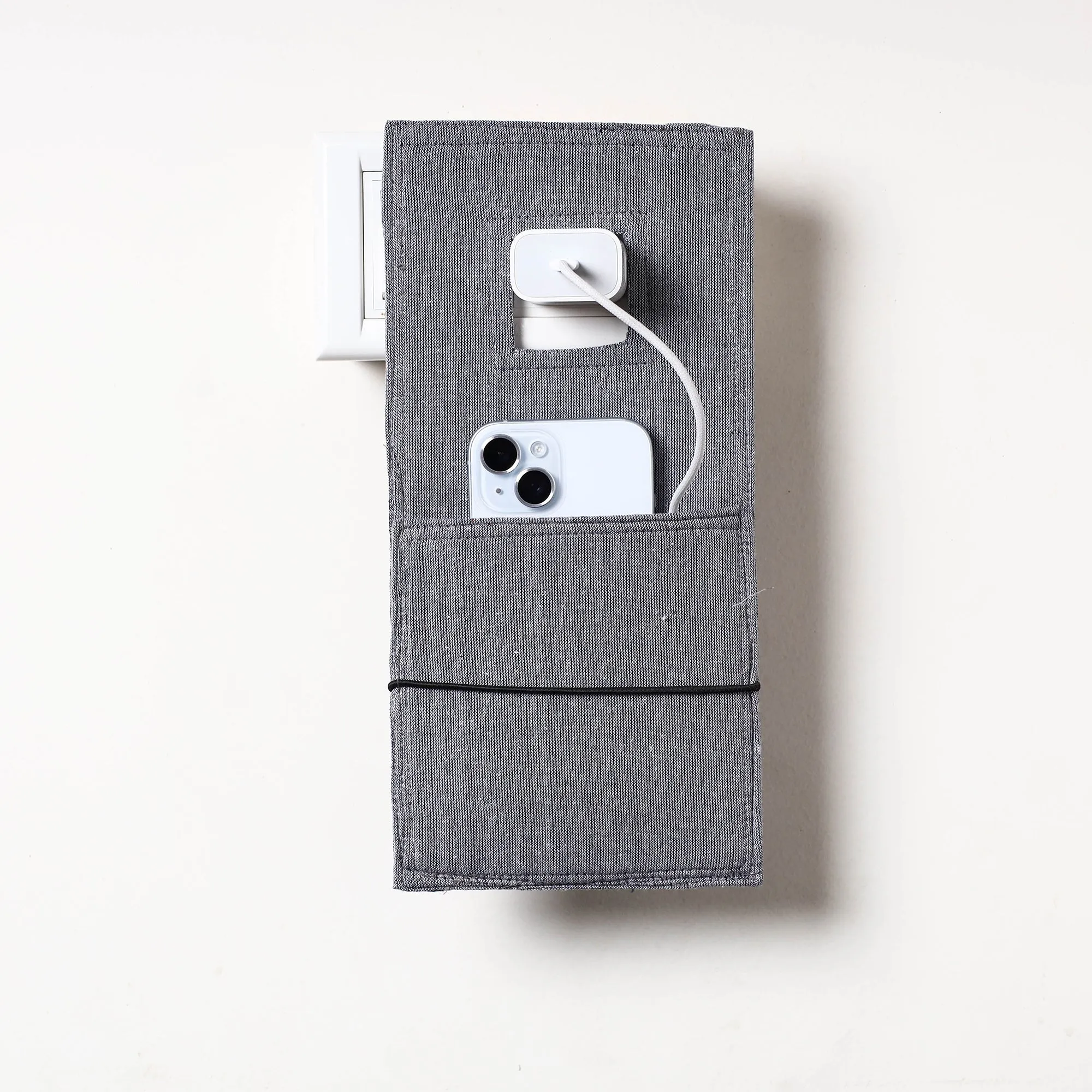 Grey - Plain Cotton Mobile Charging Holder