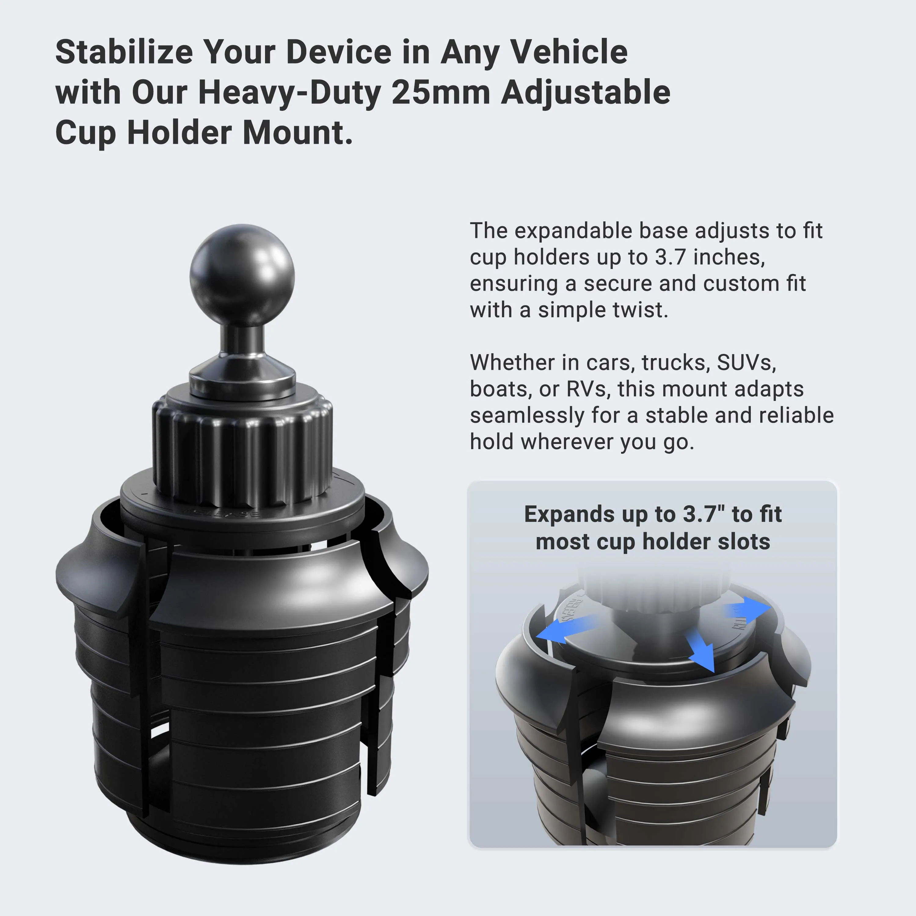 Heavy Duty Car Cup Holder Mounting Pedestal - Dual-T Compatible