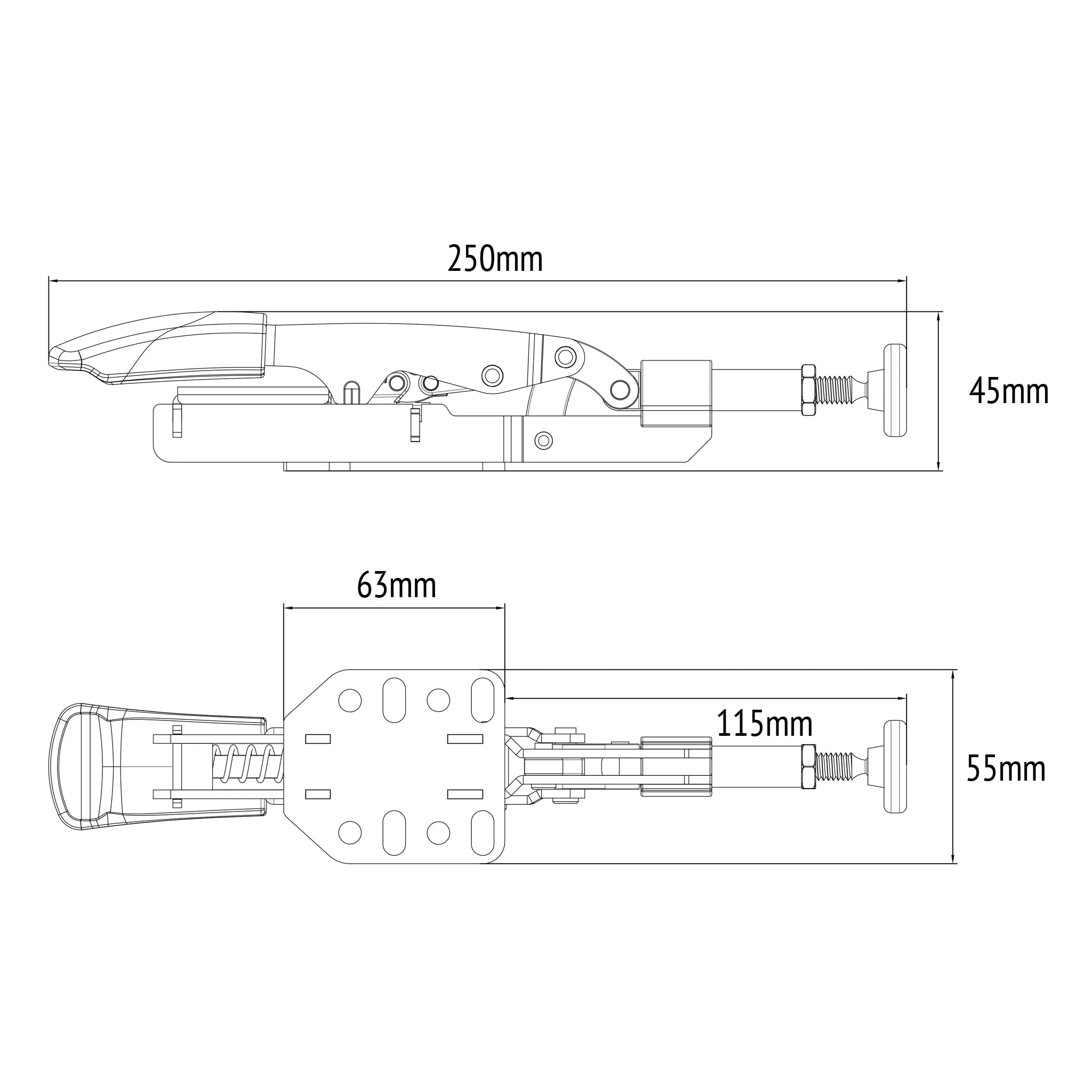 In Line Toggle Clamp - 20mm with Plate and Posts