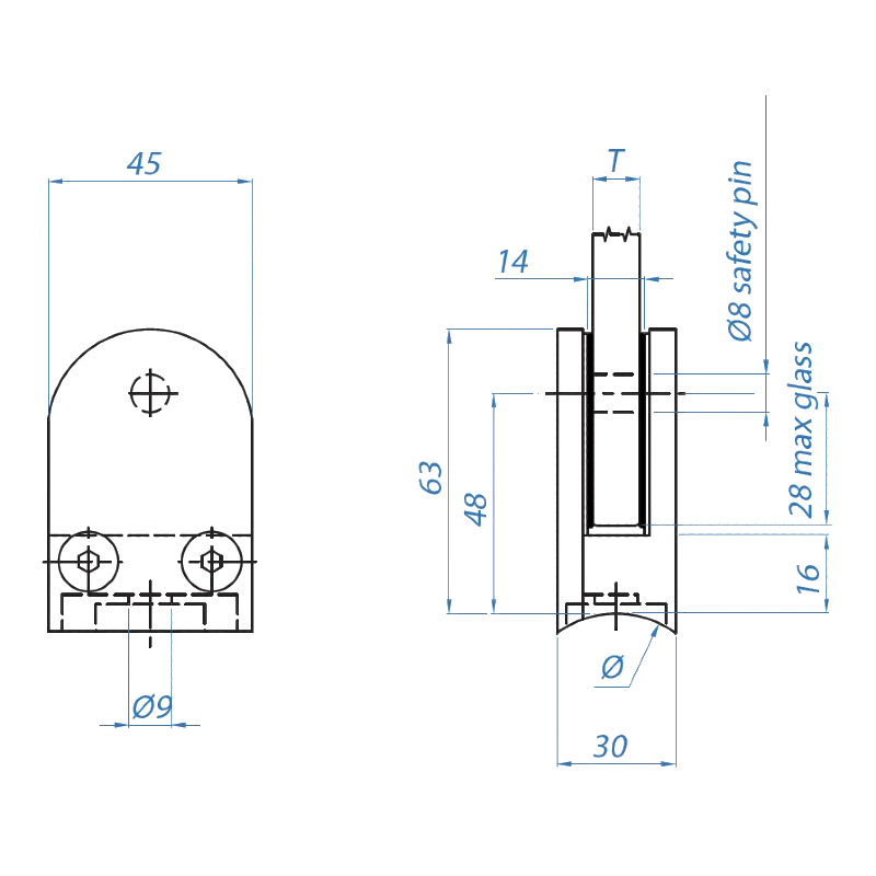 Inox Glass Holder with Lock Pin