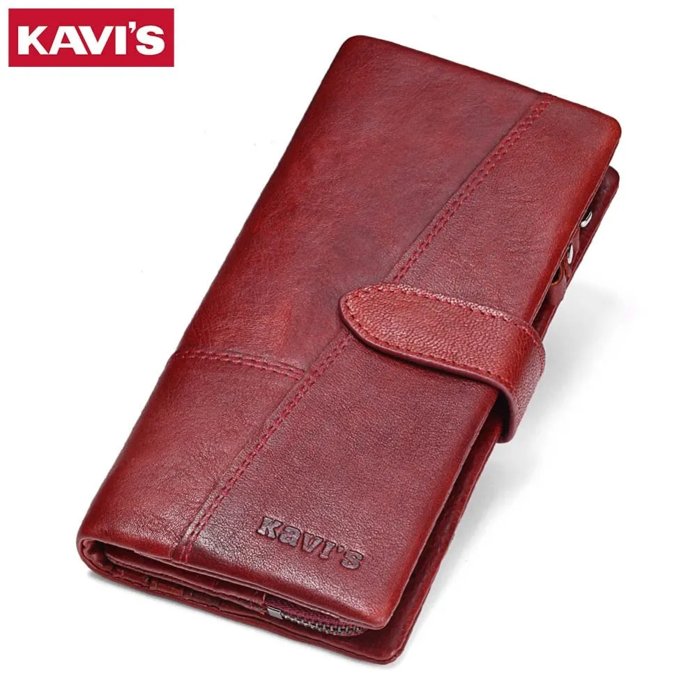 KAVIS Genuine Leather Women Wallet Female Long Clutch Lady Walet Portomonee Rfid Luxury Brand Money Bag Magic Zipper Coin Purse