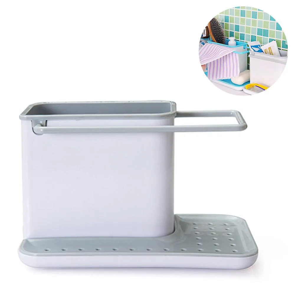 Kitchen Sink Organiser 3 in 1 Plastic Storage Cutlery Rack Grey and White