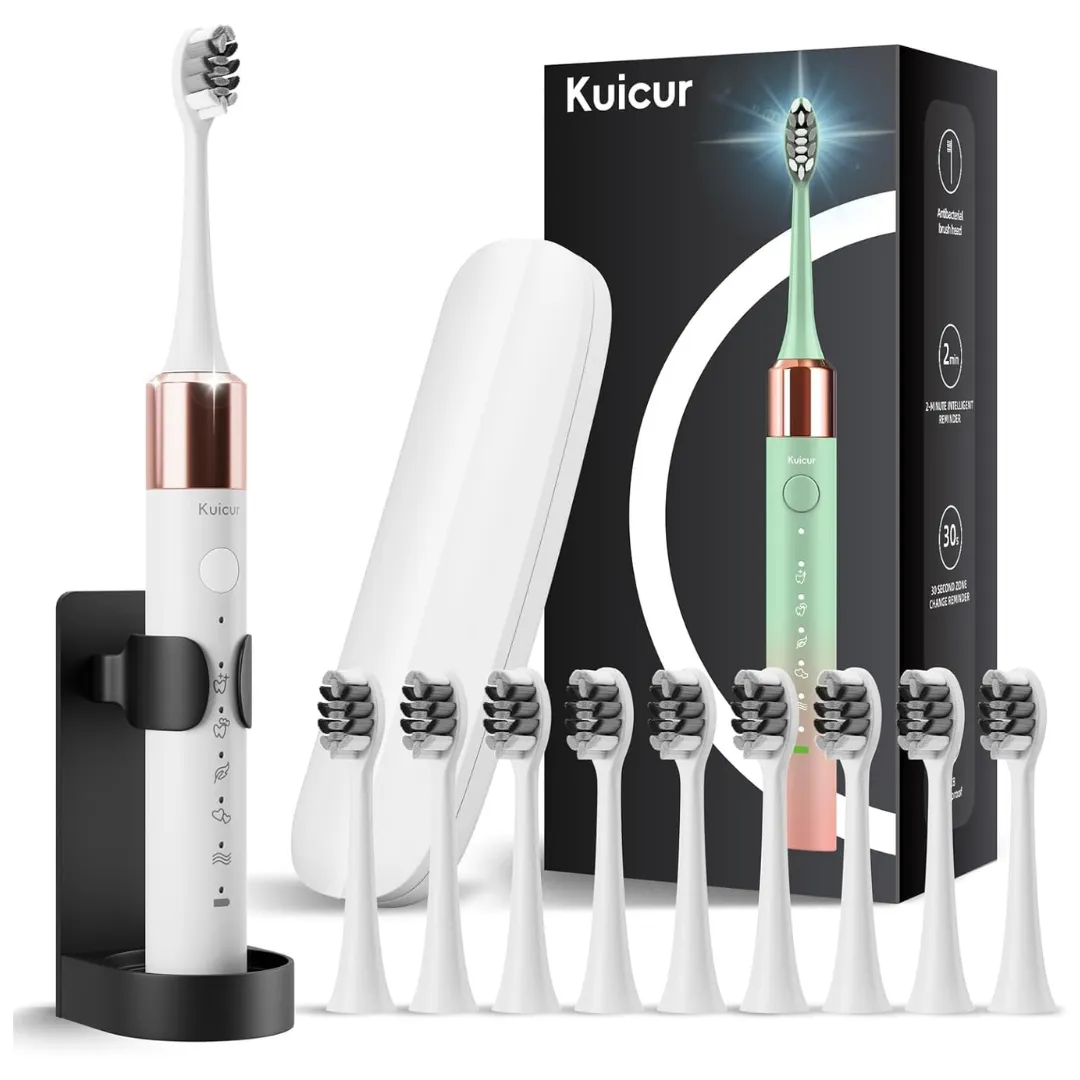 Kuicur 15 Modes Electric Toothbrush With 10-Brush Heads & Travel Case