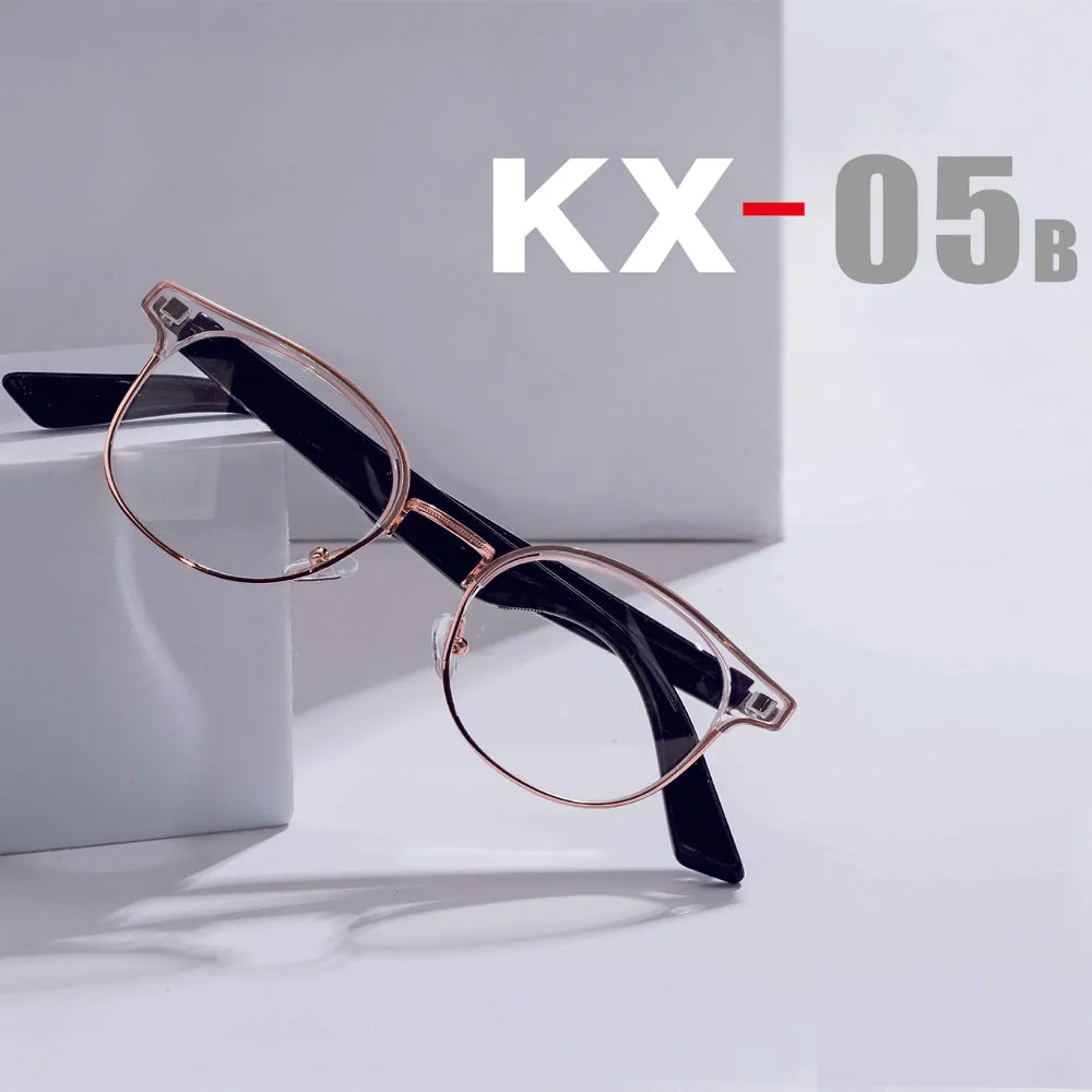 KX05B Smart Eye Wear AI Glasses with Bluetooth Hands-Free Calling Music Audio Play Anti-blue Light Lens with Full Silve Frame