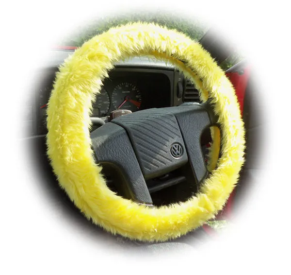 Large 7 Piece Yellow fluffy car accessories set faux fur