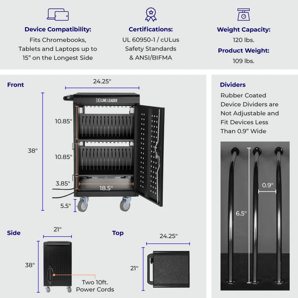 Line Leader Mobile Charging Cart – Holds 30 Devices