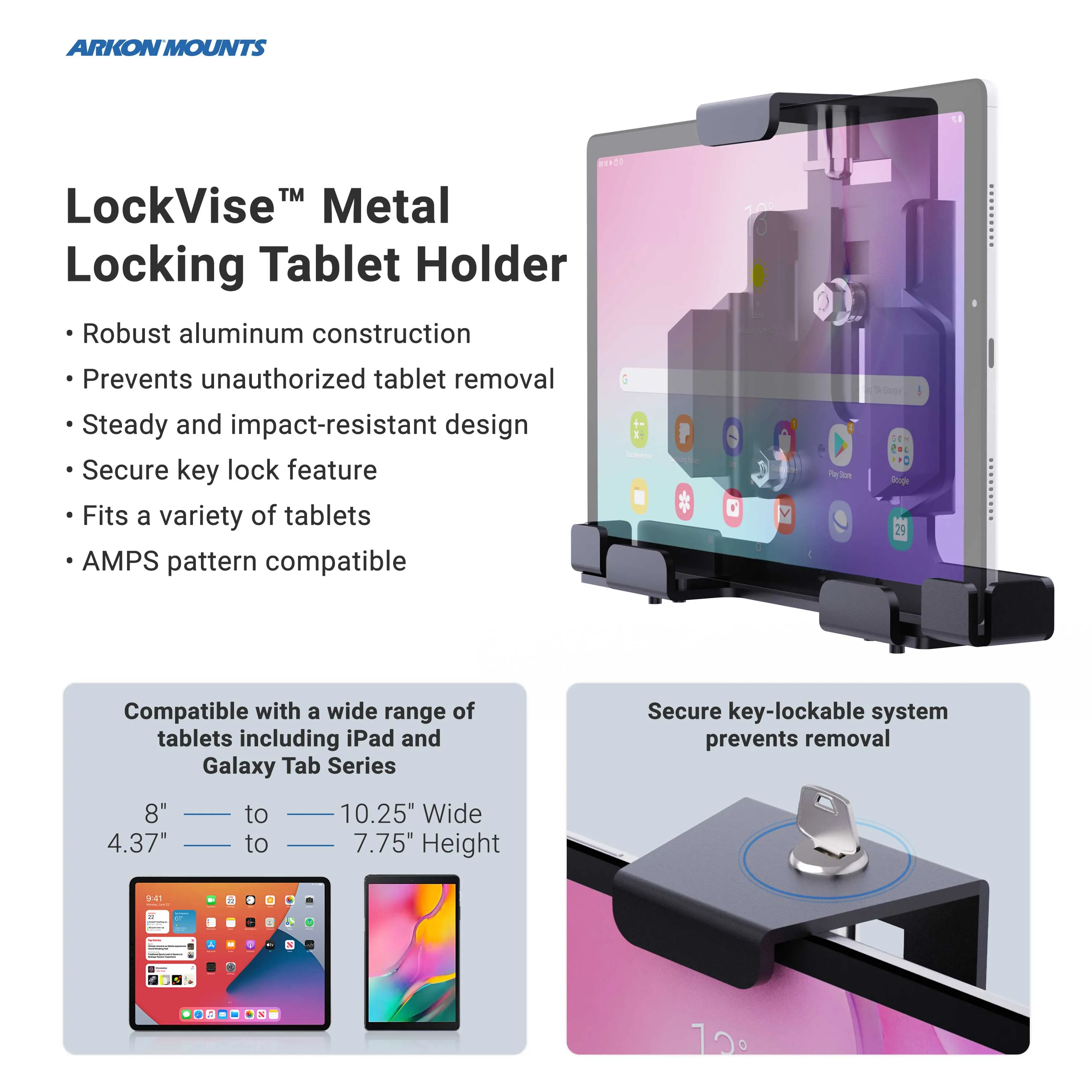 LockVise™ Metal Locking Tablet Mount with Seat Rail Mount