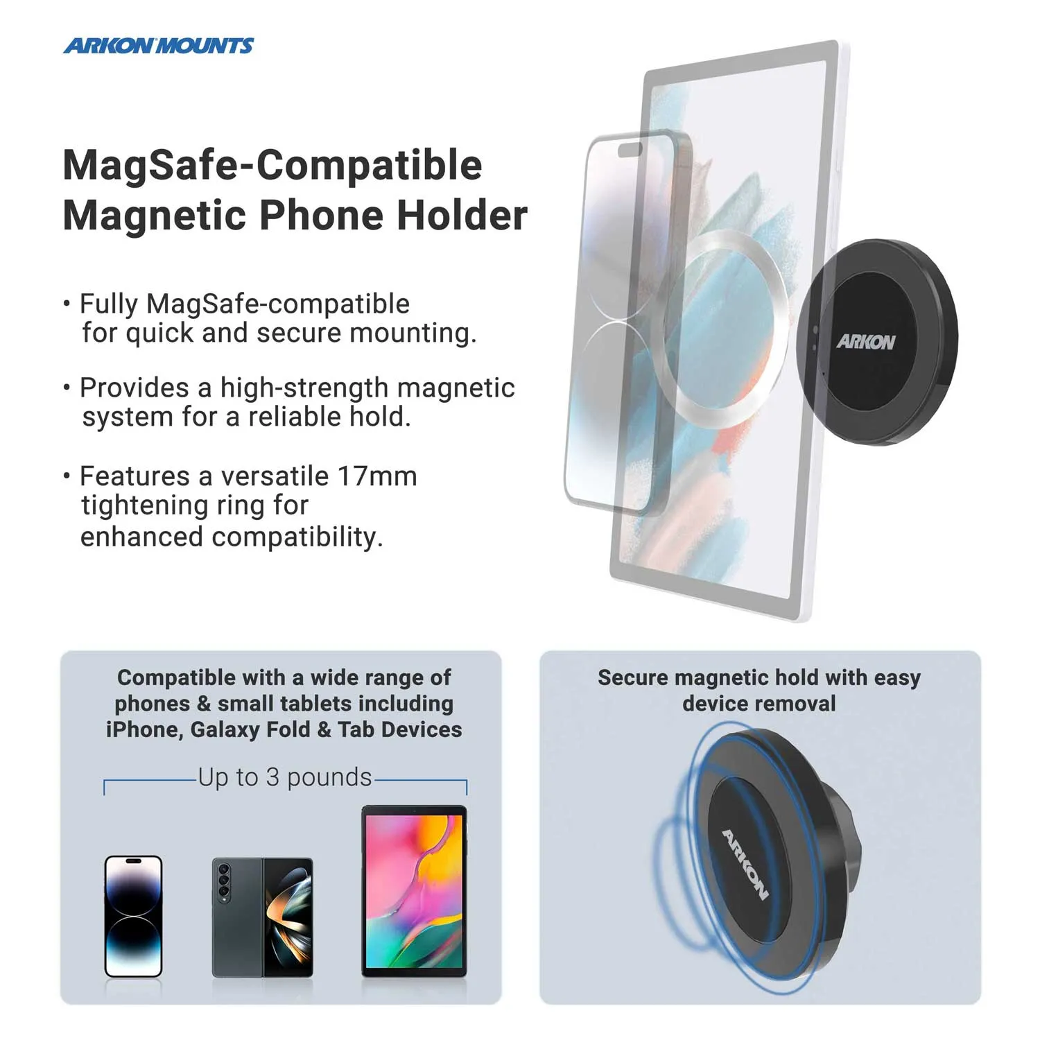 Magnetic Phone Holder with Clamp Mount - MagSafe Compatible