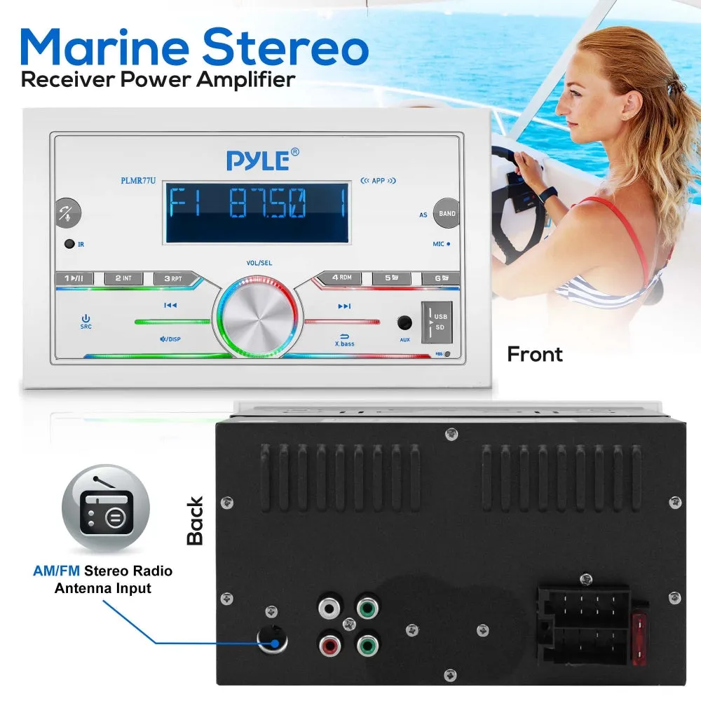 Marine Stereo Receiver Power Amplifier - Am/Fm/Mp3/Usb/Aux/Sd Card Reader Marine Stereo Receiver, Double Din, 30 Preset Memory Stations, Lcd Display With Remote Control