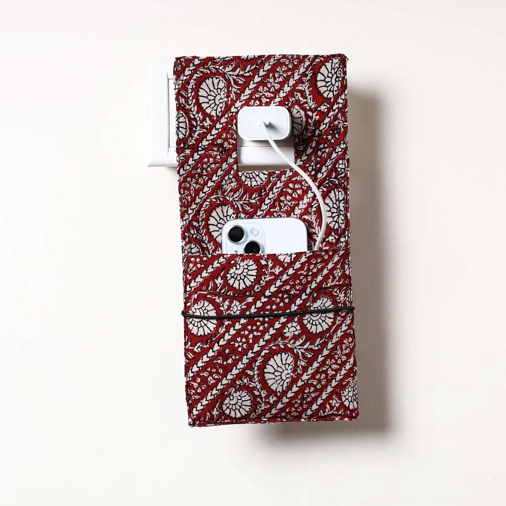 Maroon - Ajrakh Block Printed Cotton Mobile Charging Holder