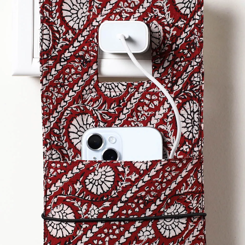 Maroon - Ajrakh Block Printed Cotton Mobile Charging Holder