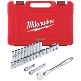 Milwaukee Metric 1/2 In. Drive 6-Point Ratchet & Socket Set (28-Piece)