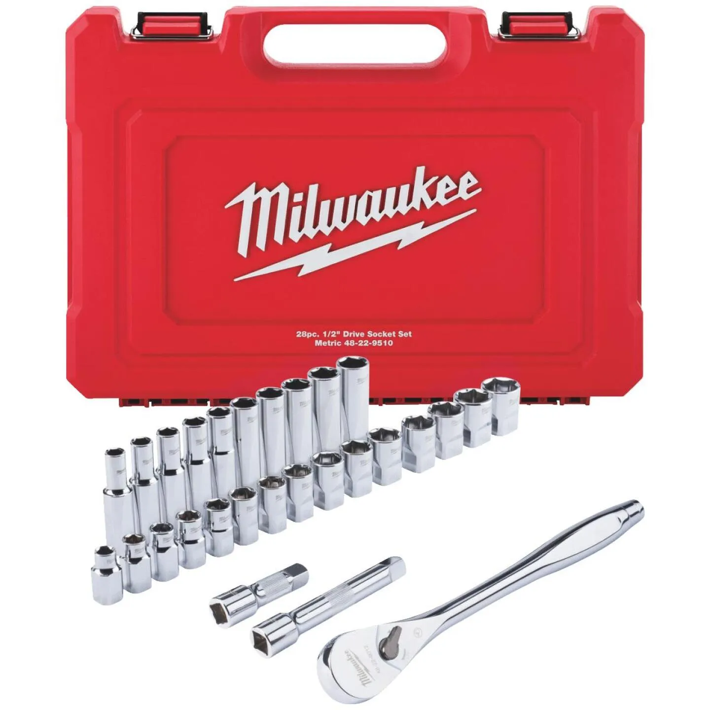 Milwaukee Metric 1/2 In. Drive 6-Point Ratchet & Socket Set (28-Piece)