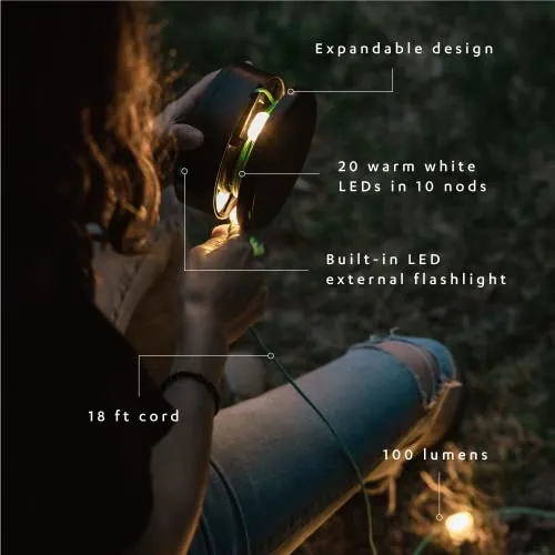 MPOWERD Luci Solar String Lights   Phone Charger: White 18' Rechargeable via Solar or USB-A, 100 Lumens LEDs, Lasts Up to 20 Hours, Waterproof, Camping, Backyard, and Travel