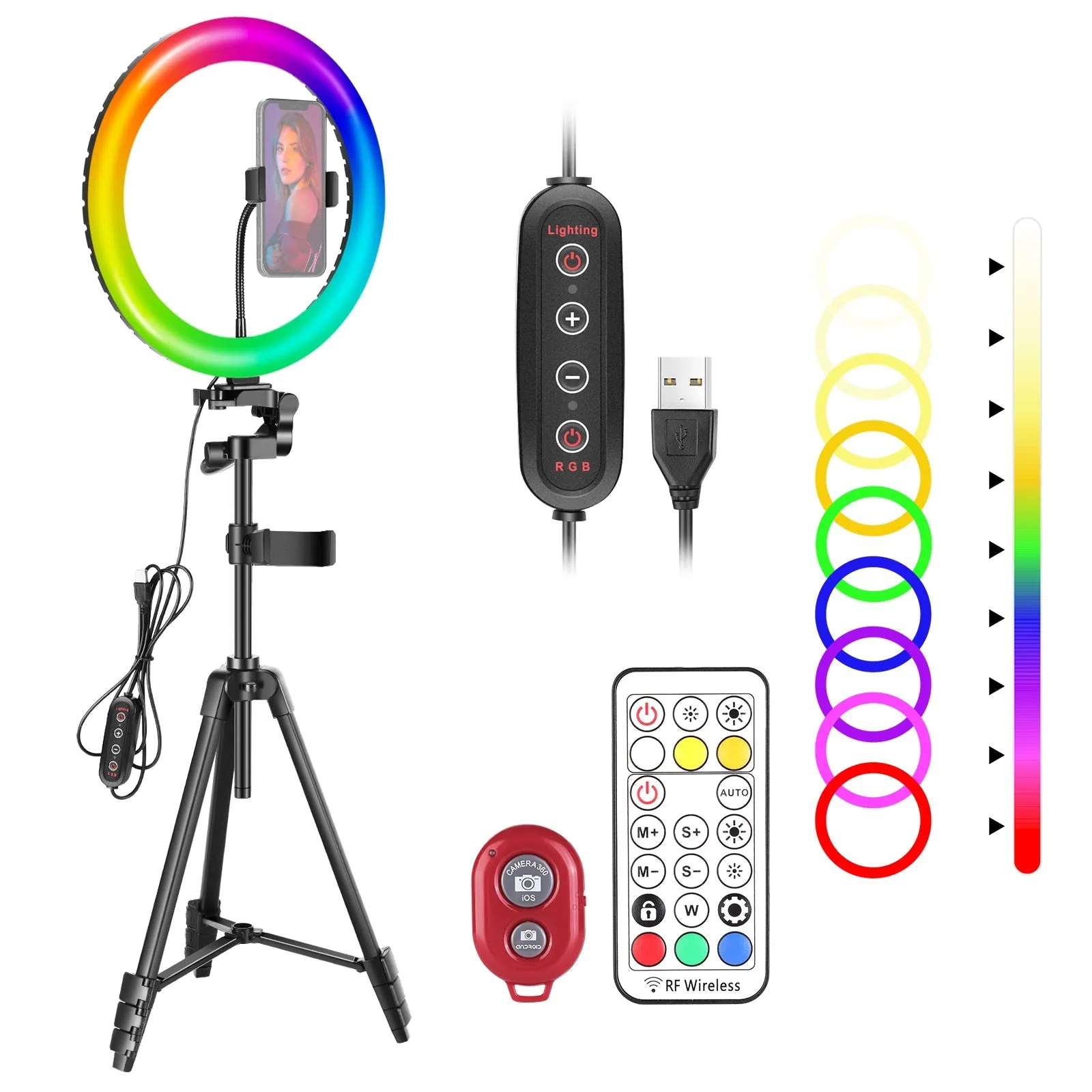 NEEWER 10-inch RGB Dimmable USB Selfie Ring Light