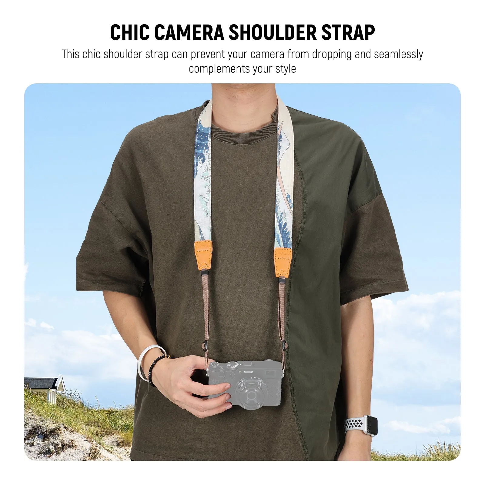 NEEWER CA116 Camera Neck Strap with Mt Fuji & Waves Art For Fujifilm X100V/X100VI