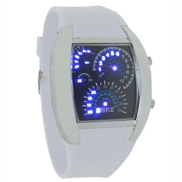 New Arrival Fashion Aviation Turbo Dial Flash LED Watch Gift Mens Lady Sports Car Meter