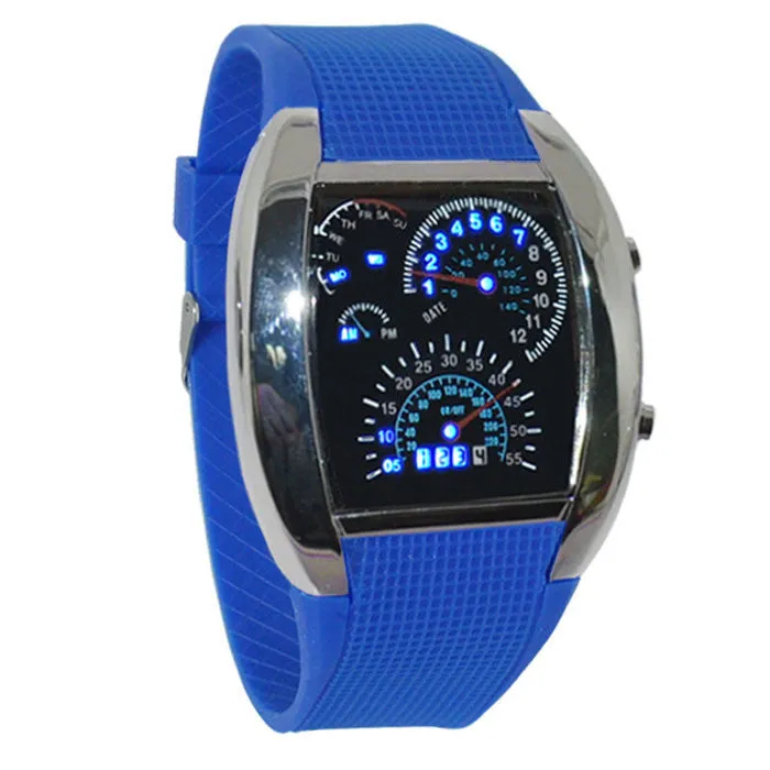 New Arrival Fashion Aviation Turbo Dial Flash LED Watch Gift Mens Lady Sports Car Meter