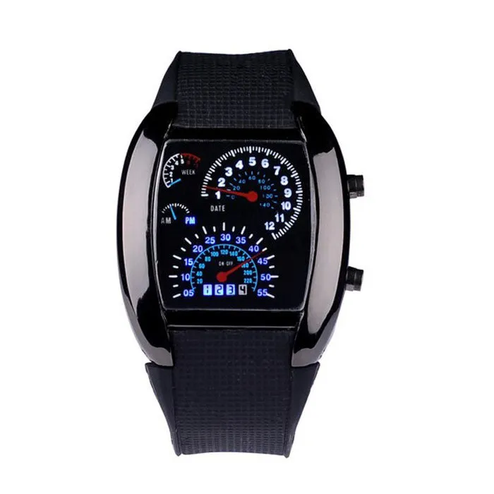 New Arrival Fashion Aviation Turbo Dial Flash LED Watch Gift Mens Lady Sports Car Meter