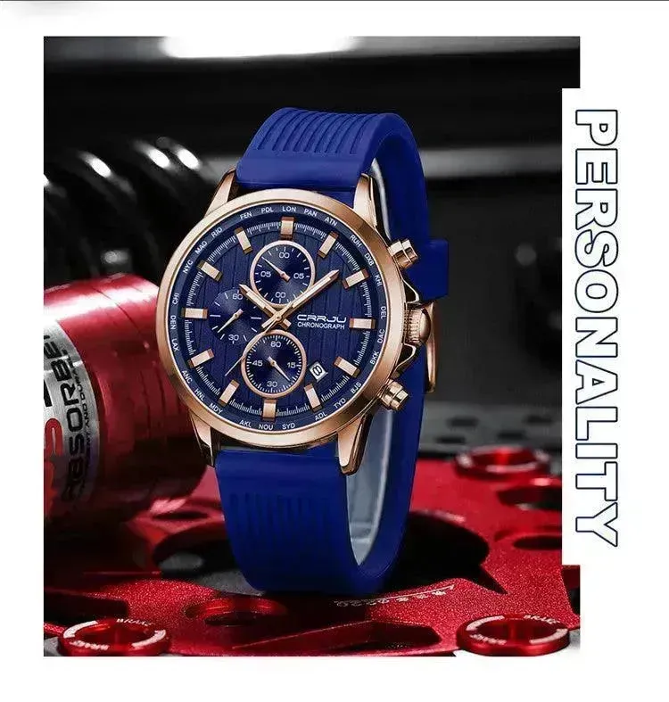 New Men's Silicone Strap Six-pin Steel Strap Business Casual Watch for Men