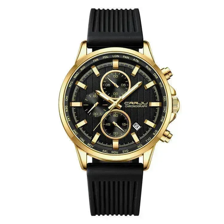 New Men's Silicone Strap Six-pin Steel Strap Business Casual Watch for Men