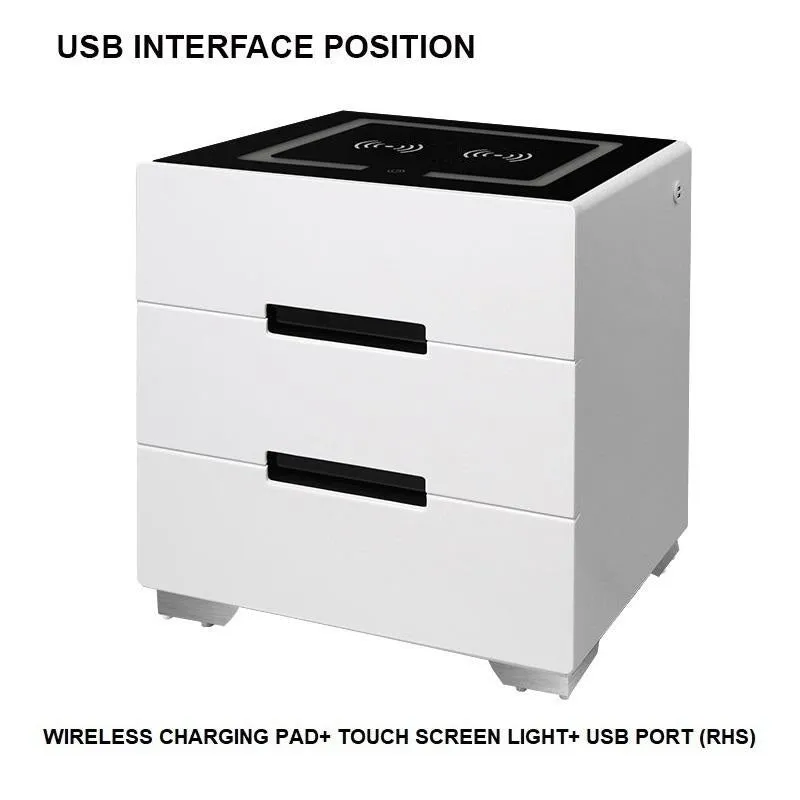 NEW!!!Smart Bedside Tables Side 3 Drawers Dual Wireless Charging USB Nightstand LED Light AU