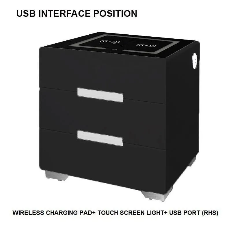 NEW!!!Smart Bedside Tables Side 3 Drawers Dual Wireless Charging USB Nightstand LED Light AU