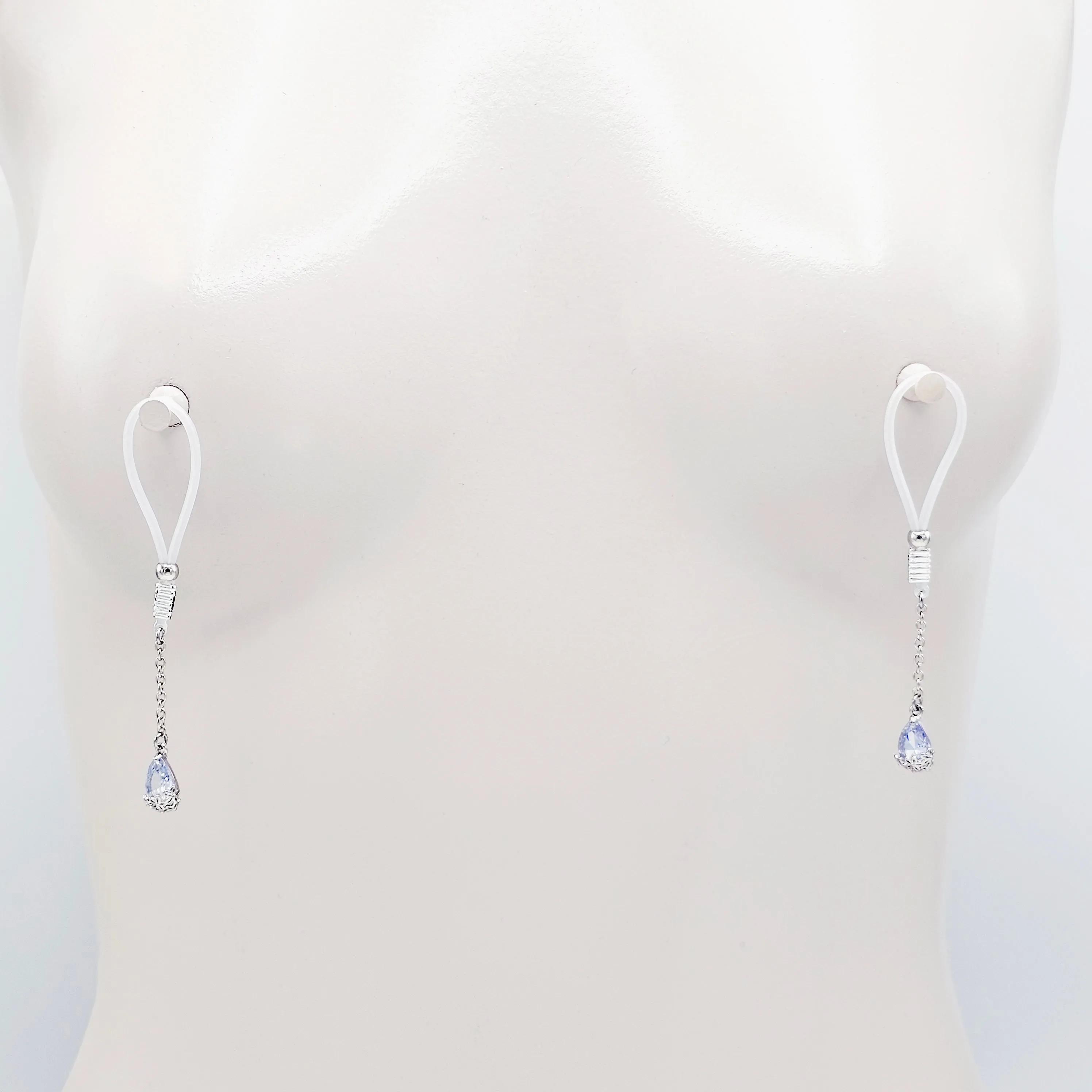 Non Piercing Nipple Dangles on Nipple Nooses or Clamps with Dazzling Cubic Zirconia Pendants.