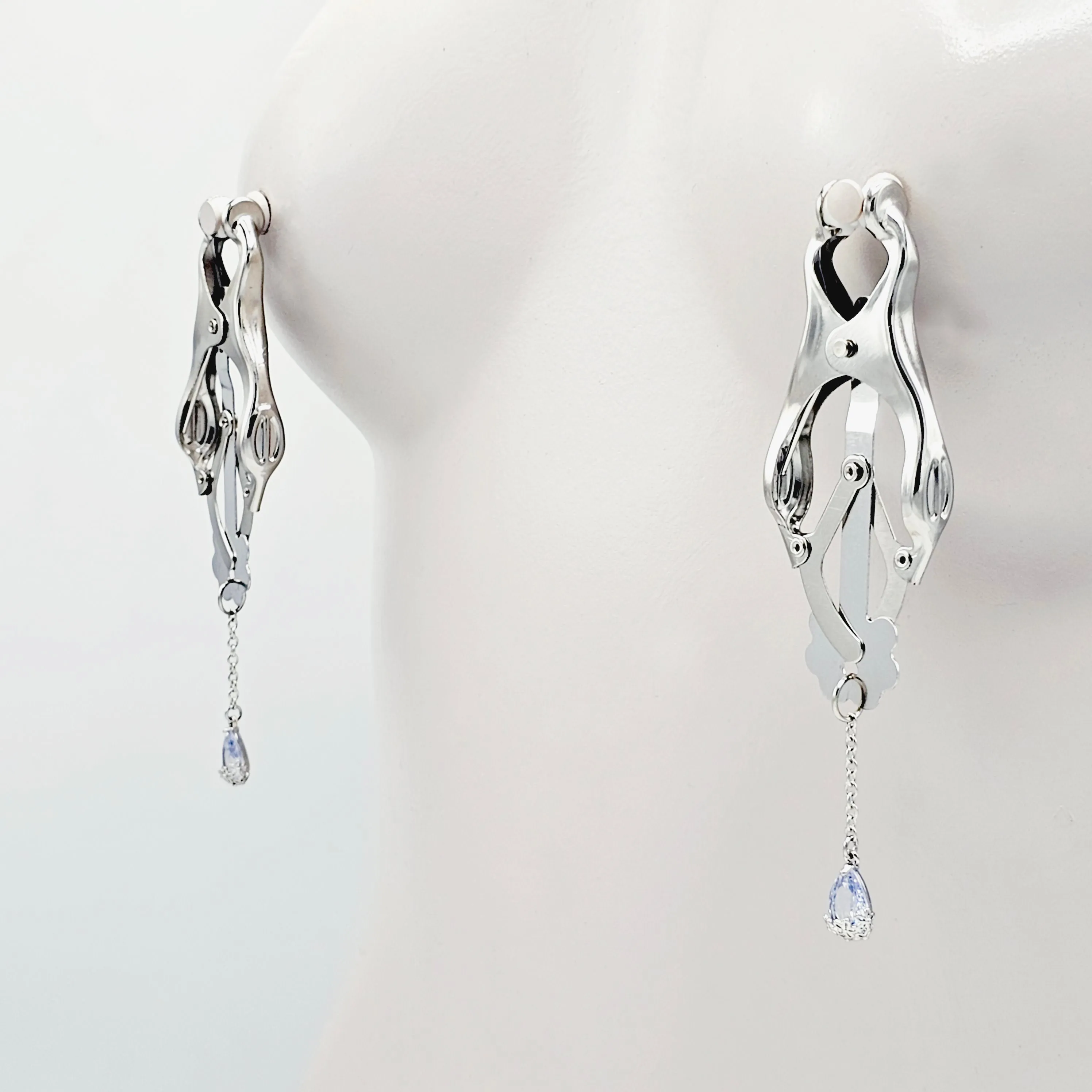 Non Piercing Nipple Dangles on Nipple Nooses or Clamps with Dazzling Cubic Zirconia Pendants.