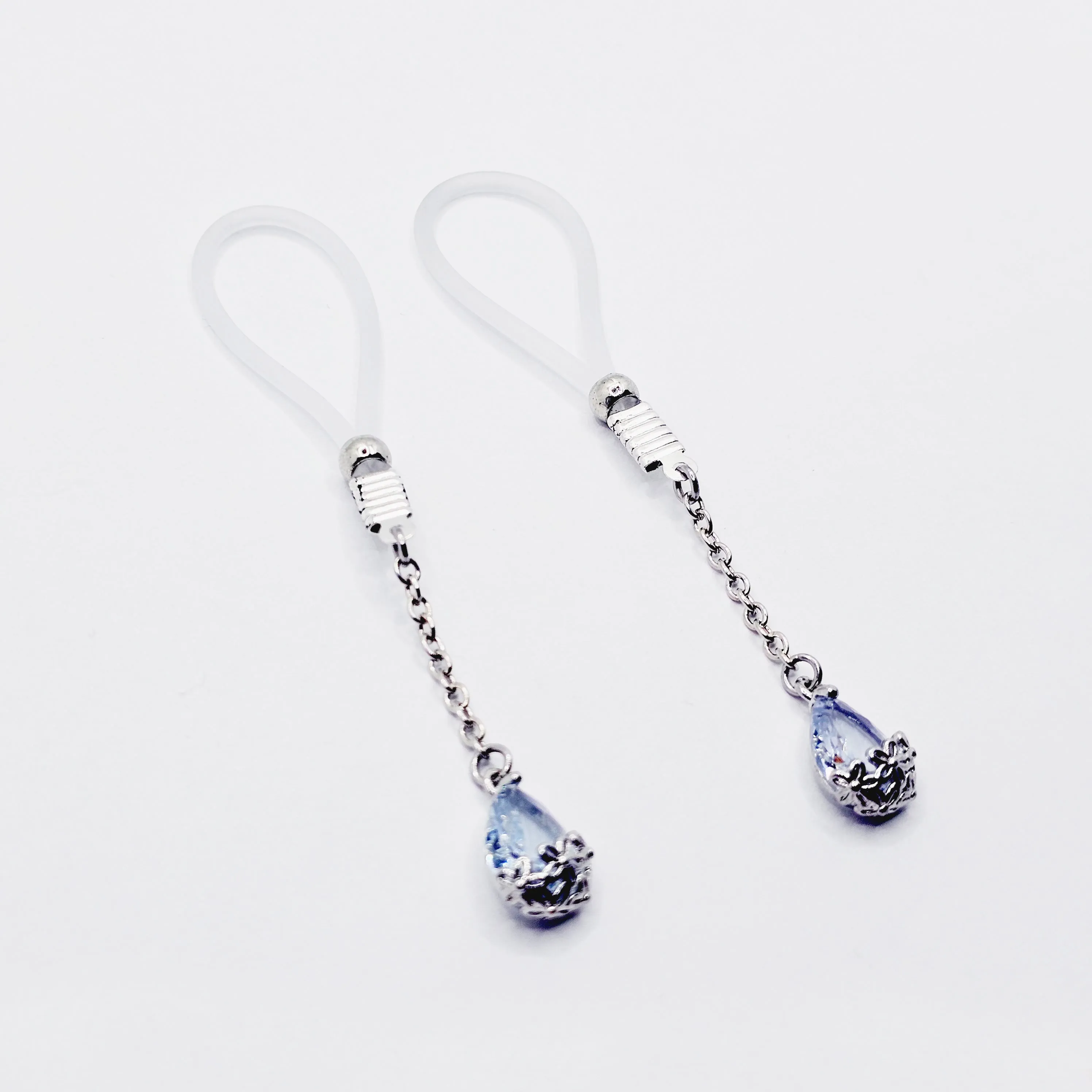 Non Piercing Nipple Dangles on Nipple Nooses or Clamps with Dazzling Cubic Zirconia Pendants.